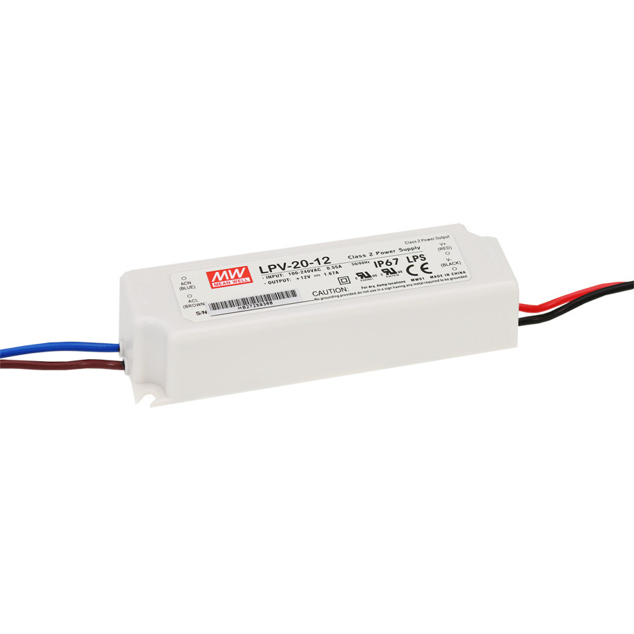 LPV-20-12 20Watt AC90～264V Input Mean Well High-efficacy Waterproof DC12V UL-Listed LED Display Lighting Power Supply